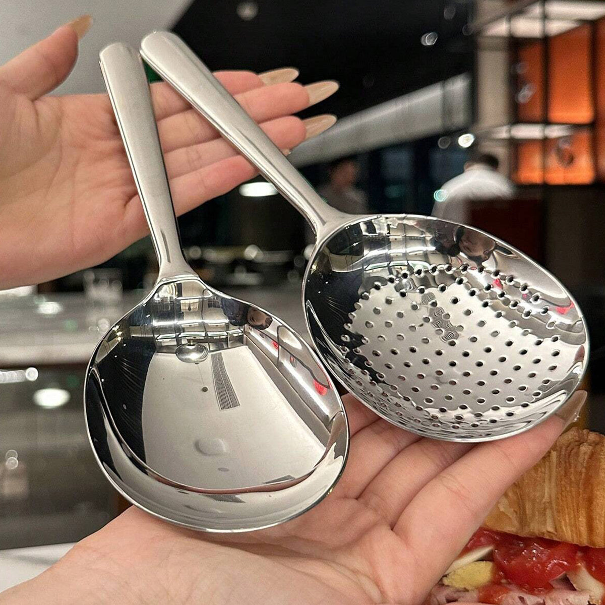 1pc Cuchara Grande de Acero Inoxidable para Buffet, Cuchara Grande de Servir, Cuchara para Fiestas/Banquetes/Buffet, Apta para Lavavajillas, Cuchara Plateada de Cocina, Gadgets Prácticos de Cocina para Uso Familiar