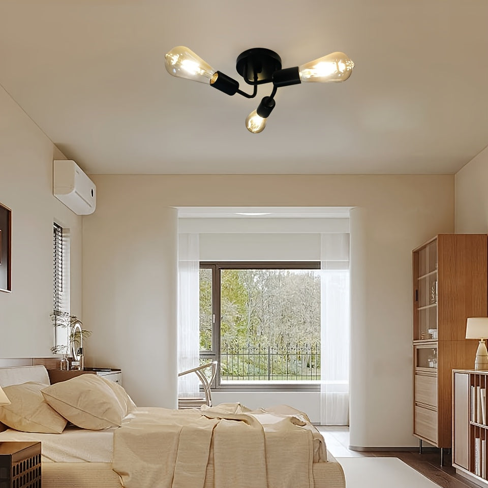 1 lámpara de techo minimalista moderna negra con 3 luces y base E27, para entrada, pasillo, cocina, escalera o vestidor (sin bombilla)