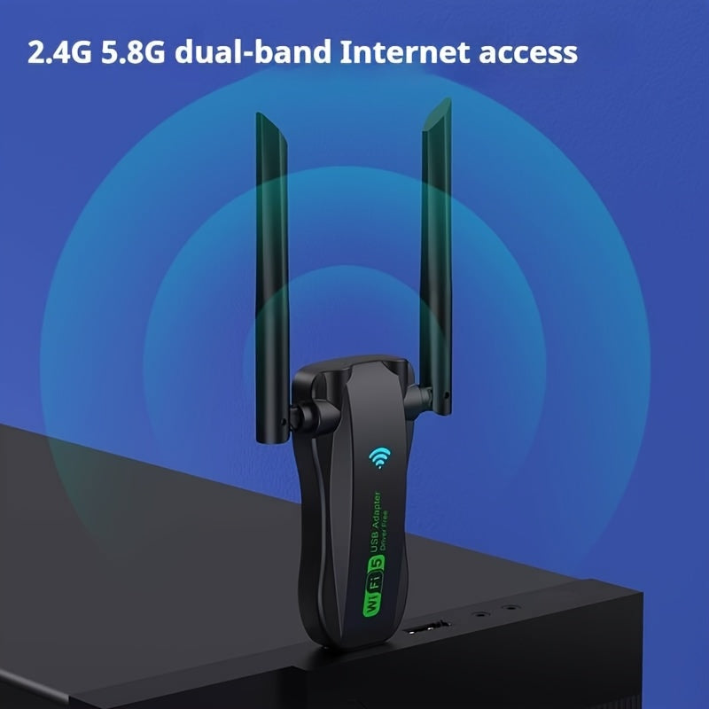 Adaptador sin varillas USB WiFi de Doble Banda 1300Mbps 5.8G/2.4G - Sin Necesidad de Controladores, Conectar y Listo, Alta Velocidad Simultánea en Doble Banda, Conexión Estable sin Interferencias con Ruteadores/Módemos Wi-Fi para PC Portátil/Escritorio,