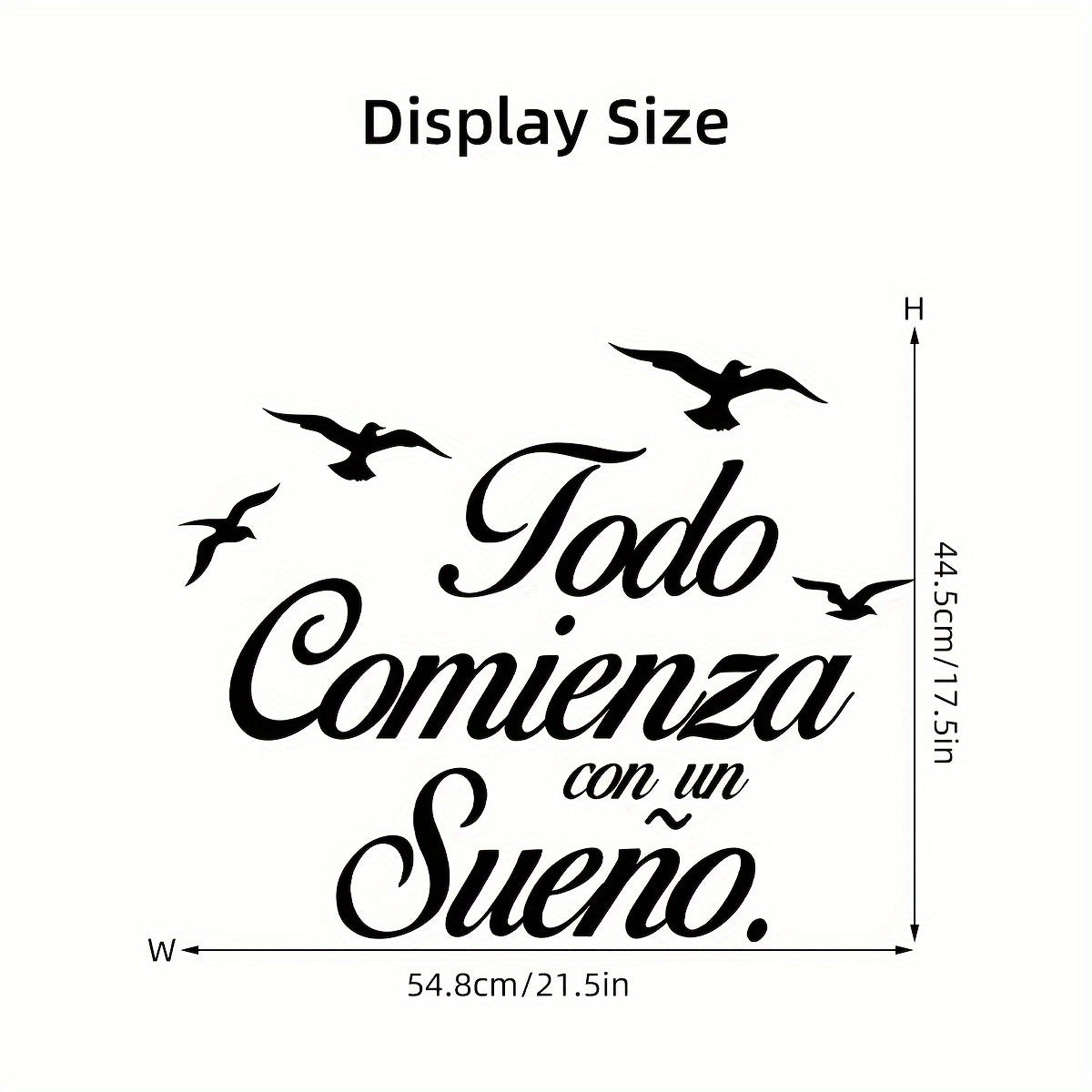 Pegatina de vinilo autoadhesiva 'Todo Comienza Con Un Sueño' - Calcomanía con frase motivadora en español para habitación, sala de estar u oficina - Estilo contemporáneo, diseño gráfico, acabado semimate, desmontable