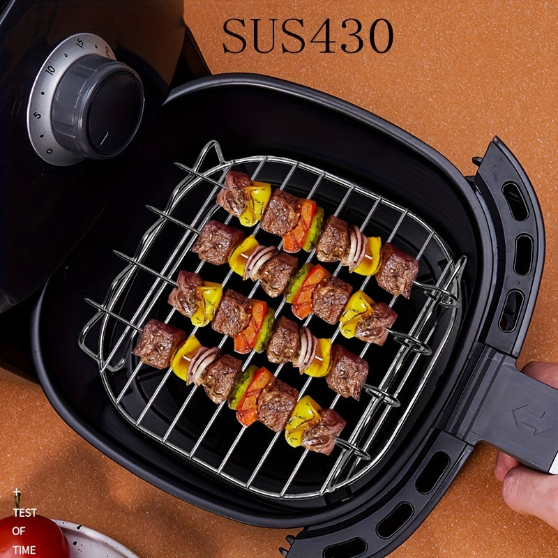 Accesorios multifuncionales para freidora de aire: rejilla de acero inoxidable de doble capa para cocinar al vapor con 1 estante y 4 brochetas para comidas perfectamente cocinadas