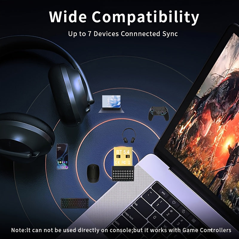Adaptador Bluetooth USB, Plug & Play para PC, Auriculares, Teclado, Ratón y Altavoces - Compatible con 7 Dispositivos Simultáneamente, Compatibilidad Retrocompatible con BT5.2/5.1/5.0/4.2/4.1/4.0, Bajo Consumo de Energía, Alimentado por USB, Actualizació