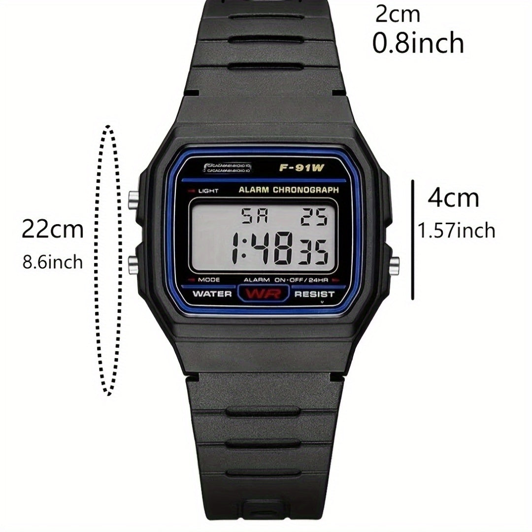 Reloj Digital Cuadrado Retro para Hombres - Pulsera de Silicona Negra, Impermeable, Pantalla Azul Claro con Fecha, Alarma y Temporizador de 24 Horas, Estilo Deportivo y Casual, Reloj Casual | Reloj Minimalista | Reloj Duradero