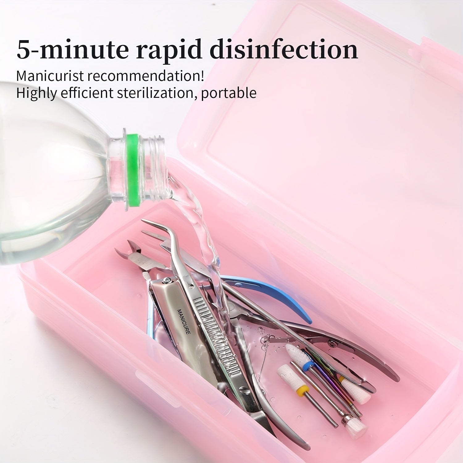 Caixa de Desinfección Profesional para Salón de Uñas - Organizador de Doble Capa con Tapa Transparente, Construcción en Plástico Resistente, Azul Pastel/Rosa - Estación Portátil de Sanitización para Salones de Manicura y Pedicura, Spa o Hogar - Diseño Fá