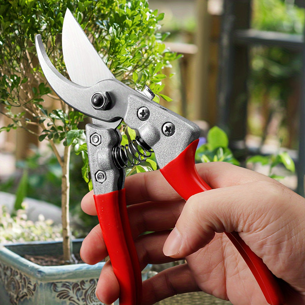 Tenazas de Poda Profesionales para Jardín - Cuchillas Afiladas de Acero al Carbono, Mangos Rojos Ergonómicos y Mecanismo con Resorte para un Recorte Suave - Tijeras Manuales de Alta Resistencia para Árboles Frutales, Arbustos, Setos, Rosas, Herramienta M