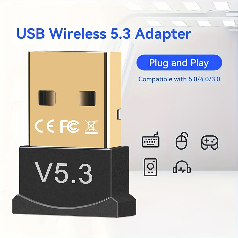 Adaptador sin varillas USB 5.3 para PC y Portátil - Dongle de Alta Velocidad con Certificación FCC, Compatible con Windows 11/10/8.1, Desciende Automáticamente a 5.1/5.0/4.2/4.1/4.0, Adaptador USB-C Plug & Play para Conexión Mejorada, Contactos Chapados