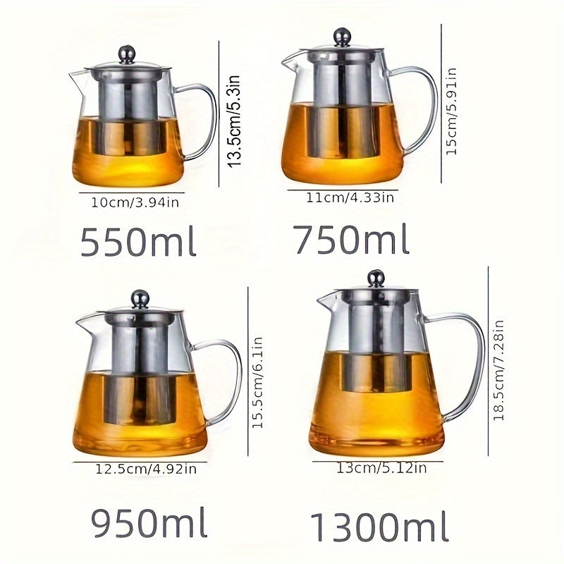 Tetera Elegante de Vidrio Engrosado con Infusor de Acero Inoxidable - Resistente al Calor, Apta para Lavavajillas - Perfecta para Preparar Té en Casa en Estufas de Gas