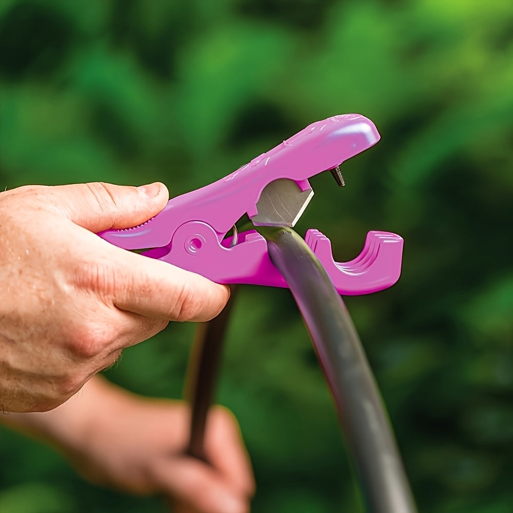 Cortador y punzón de tubería de riego por goteo 2 en 1 - Mango ergonómico morado, diseño pre-perforado para una instalación fácil, compatible con estándares de EE. UU./UE, plástico duradero para sistemas nuevos y viejos, profesionales de paisajismo, herr