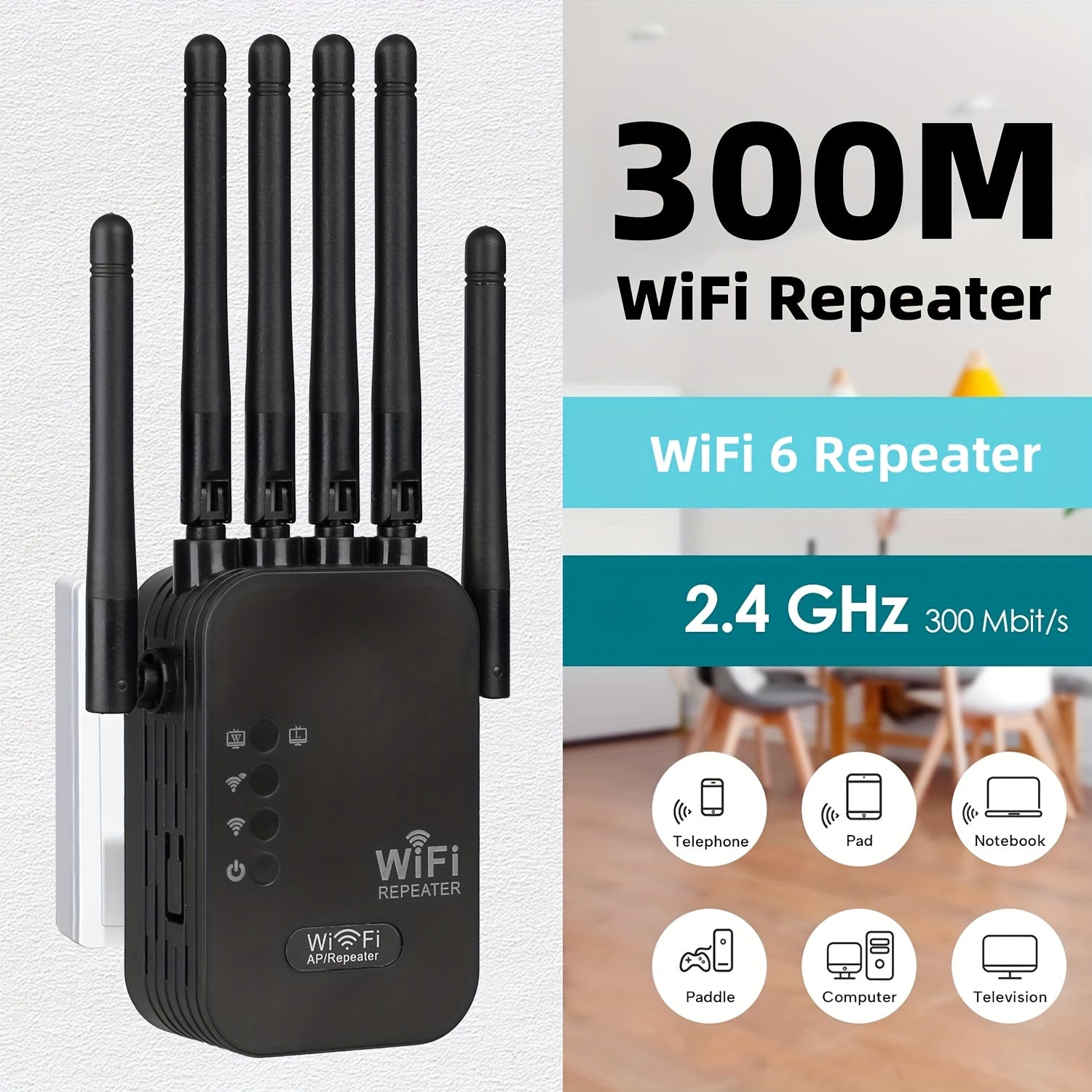 Amplificador de señal WiFi OEKE- con 6 antenas | Extensor de red de larga distancia | Soporta puerto Ethernet | Adaptador de red doméstica de superancha