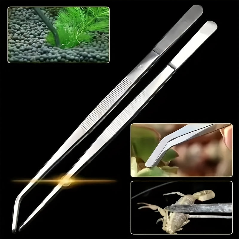 2 Piezas de Pinzas de Acero Inoxidable Extendidas - Puntas Precisas y Curvas para Jardinería, Arte del Té, Paisajismo Acuático, Plantas Suculentas - Empuñadura Antideslizante para Aficionados y Profesionales, Uso en Casa u Oficina - Construcción Duradera