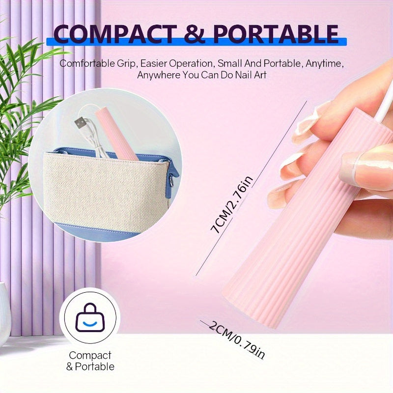 Secador de Uñas Portátil con Alimentación USB, Diseño Cilíndrico Compacto para Uñas de Manos y Pies con Estampado Blanco y Rosa, Accesorio Ideal para Manicura en Casa—Regalo Perfecto para Mujeres en 10 Ocasiones Especiales (Navidad, Halloween, Pascua, Dí