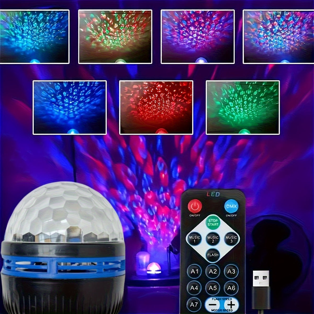 Proyector de Aurora LED con Alimentación USB - Luz de Techo de Luces del Norte Regulable con Control Remoto para Dormitorio y Decoración de Fiestas