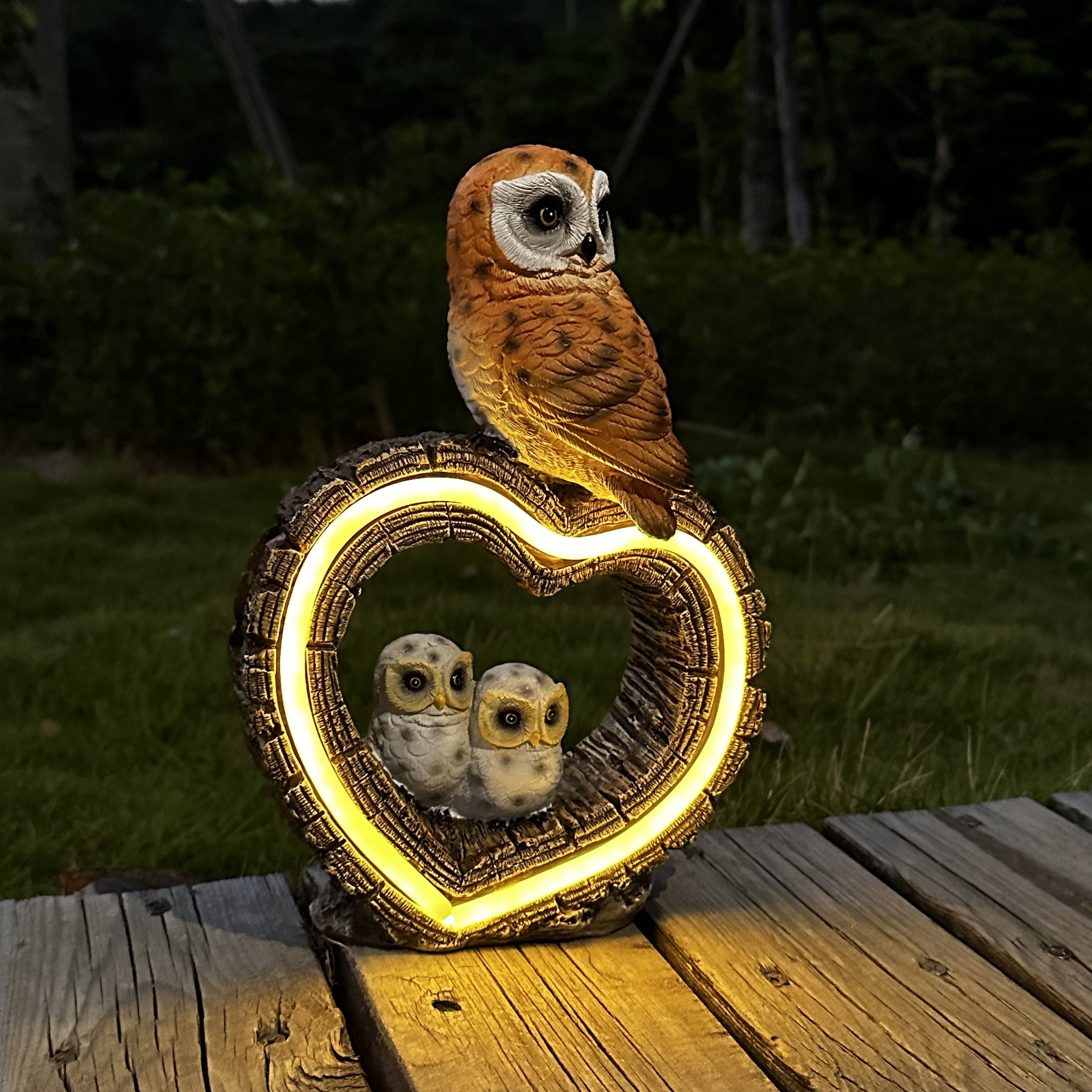 Lámpara decorativa de búho de resina con energía solar, adornos de animales para jardín exterior, batería de níquel 600mAh - XXOASIS