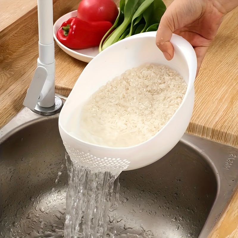 1pieza Cernidor multifuncional de cocina para arroz y verduras - Duradero plástico PP, fácil de usar, no requiere baterías, ideal para limpiar arroz y verduras, herramienta de limpieza de arroz | Diseño ergonómico | Drenaje eficiente