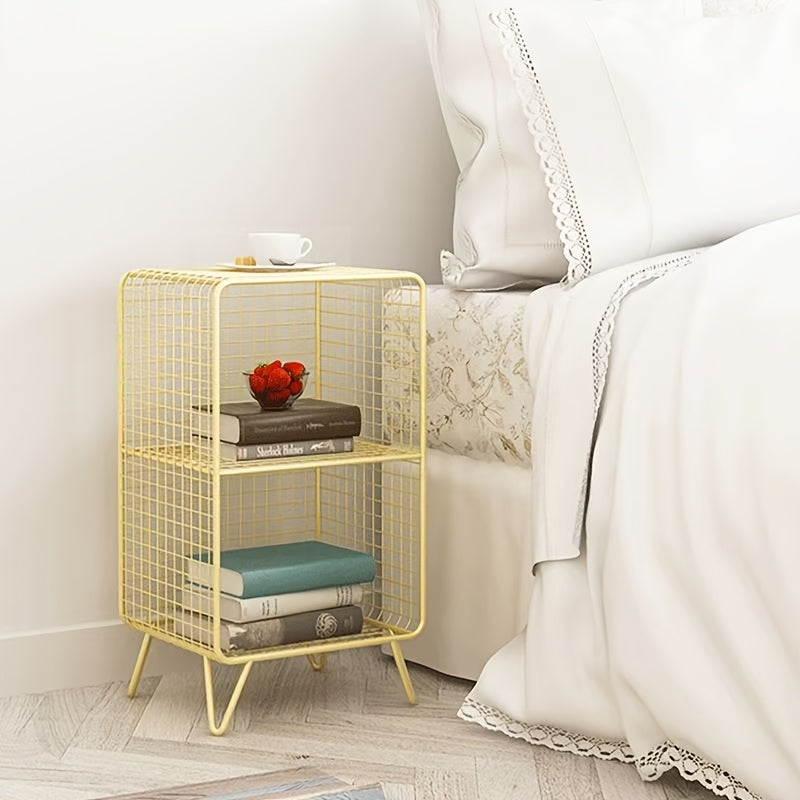 Estantería de Metal Escandinava de 2 Niveles - Estante Moderno Independiente, Acabado Dorado, Ideal para Dormitorio, Sala u Oficina - Organizador Duradero y Ahorrador de Espacio para Libros, Decoraciones y Ropa, Sistema de Estanterías Elegante