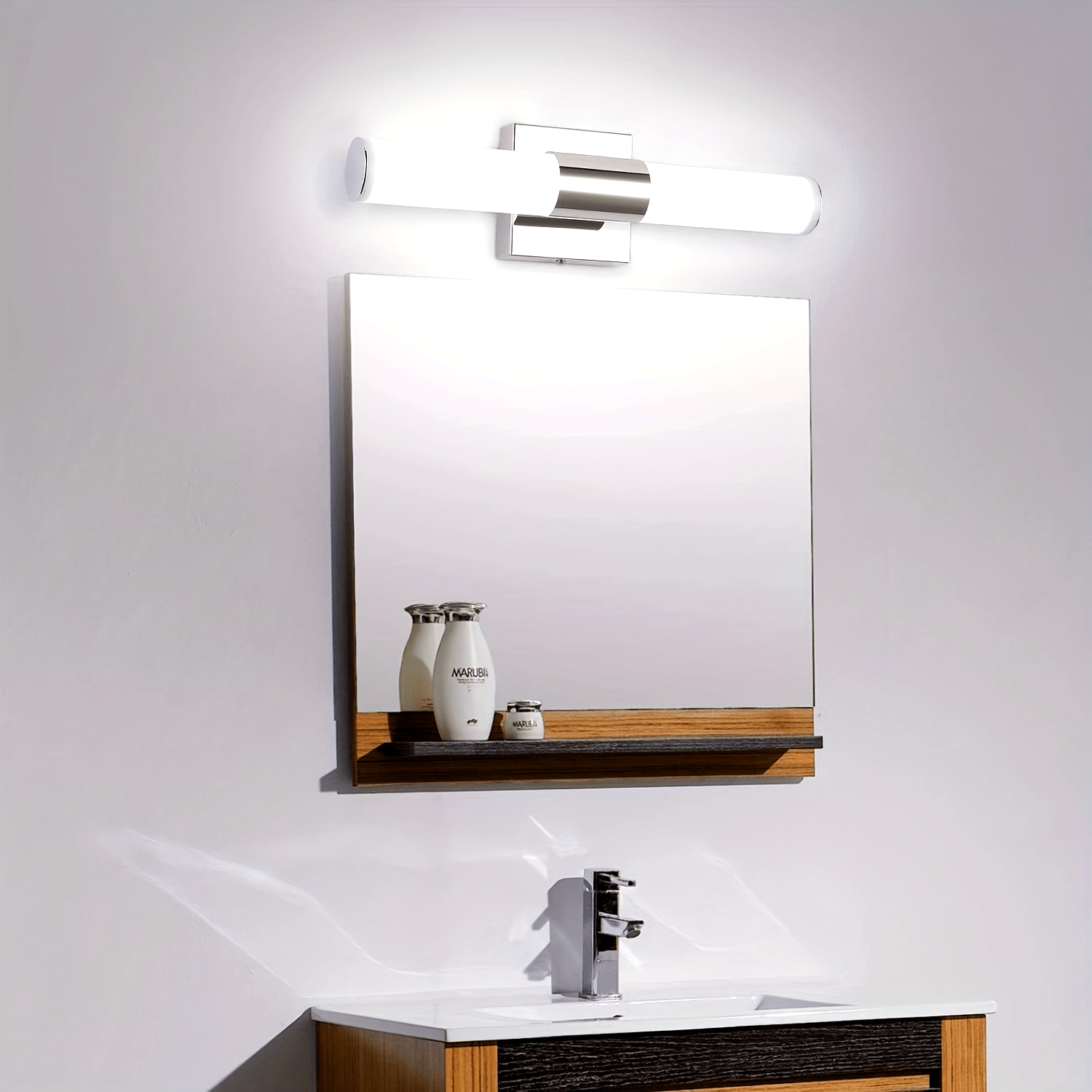 Luces LED para tocador, modernas lámparas de baño de acero inoxidable sobre espejo como iluminación de maquillaje, apliques de pared para baño (8W 15.75 pulgadas)
