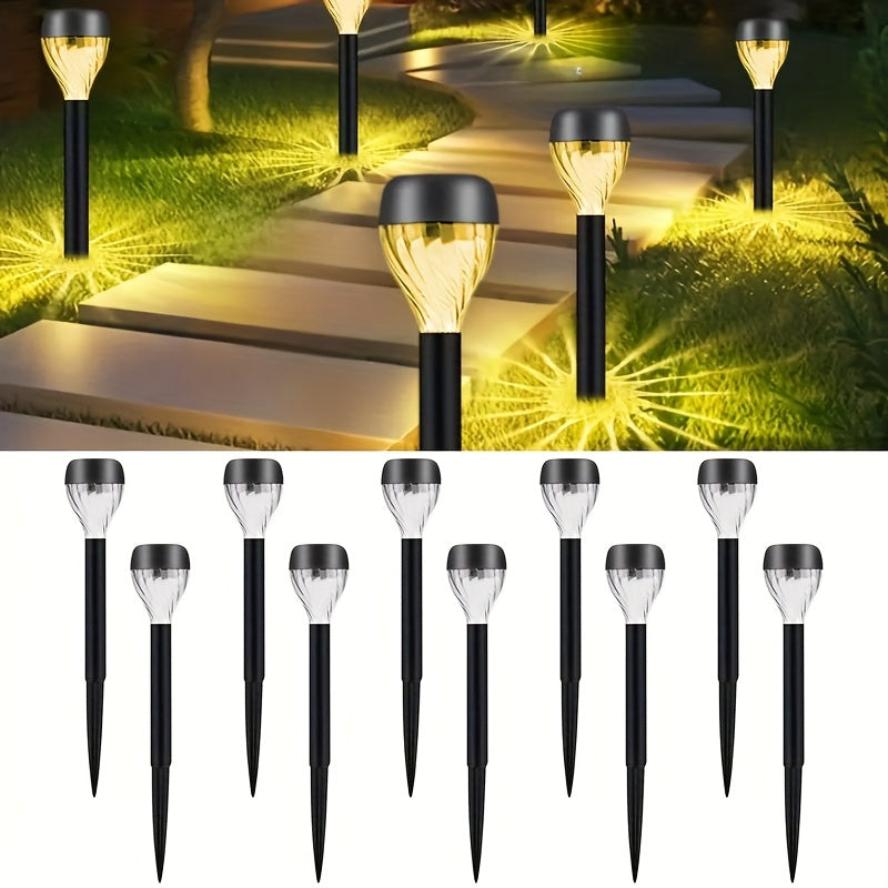 10 paquetes de luces solares para decoración de jardín - Inteligentes con encendido/apagado, alimentadas por energía solar, IP44, adecuadas para césped, patio trasero, camino, carretera privada, jardín, patio y barbacoa (luces solares exteriores blancas/