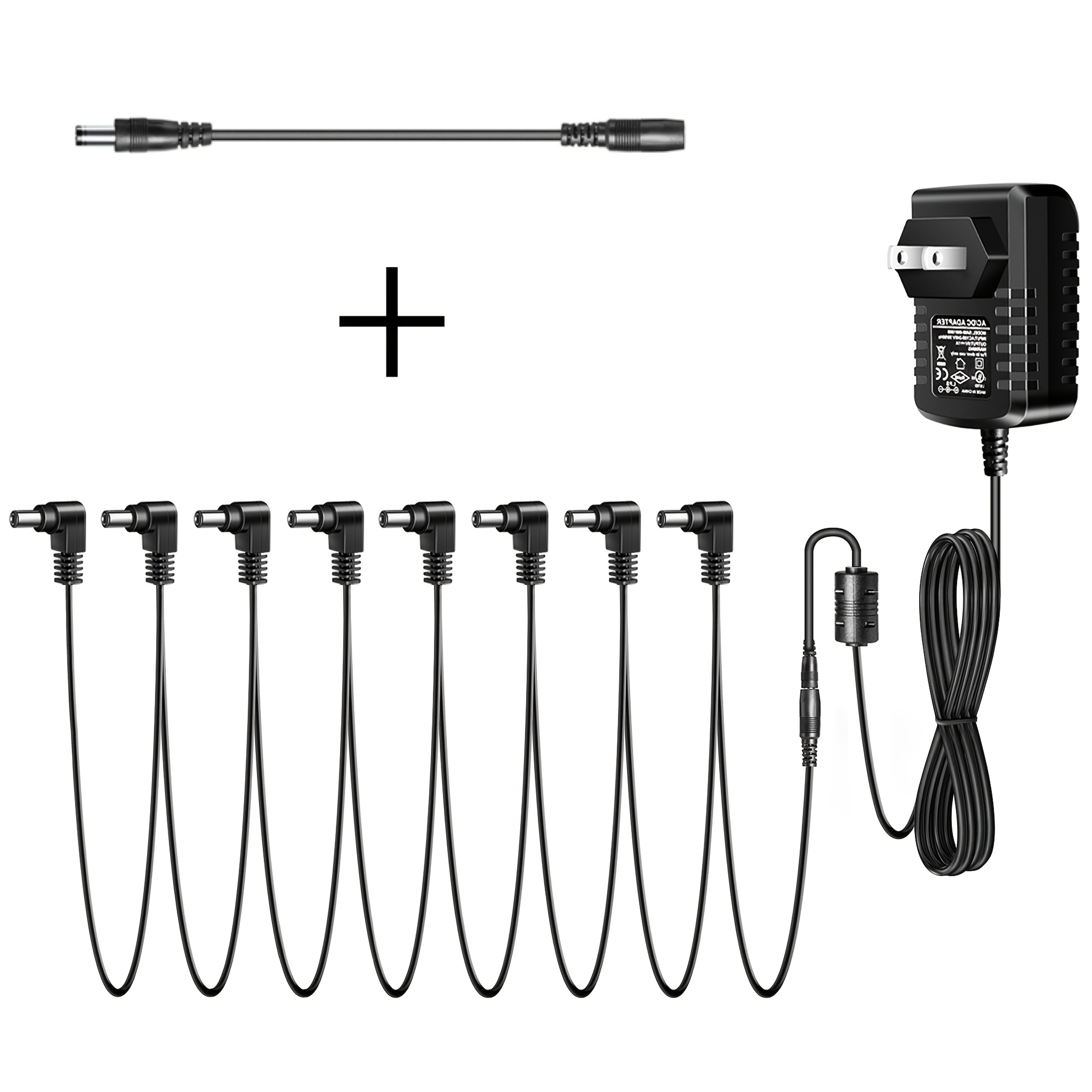 Adaptador de corriente para pedales de guitarra con cable divisor 1 a 3/5/8 salidas - 9V DC, 1A/2A, bajo ruido, cuerpo de ABS, color negro, para presentaciones en vivo y teclados electrónicos, fuente de alimentación para pedales de guitarra | Diseño comp