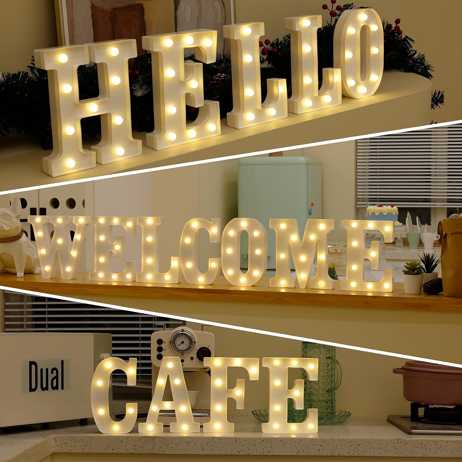 Letrero luminoso LED de 8.6" con 26 letras y 10 números, decoración brillante con batería para bodas, cumpleaños, fiestas, bares, graduaciones, Halloween, Navidad - blanco cálido, plástico, sin baterías incluidas, decoración para eventos | decoración mod