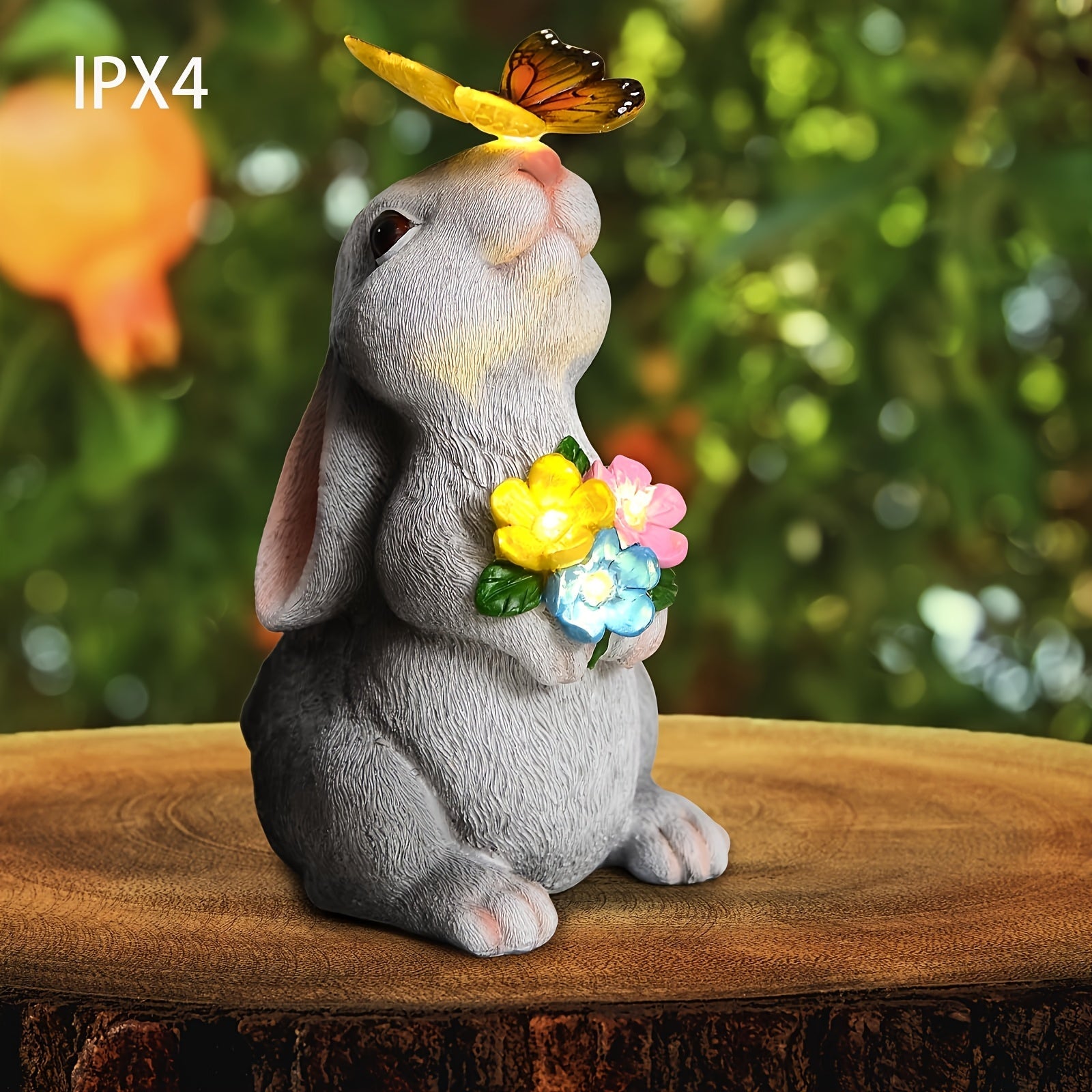 Estatuilla de Conejo Decorativa para Exteriores con Luz Solar en Forma de Mariposa IPX4, Estatua de Jardín para Patio, Balcón o Césped - Regalos Únicos para Inauguración de Casa