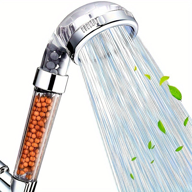 1pc Cabezal de Ducha Ahorrador de Agua a Alta Presión con Filtro, Pulverizador Portátil para RV y Hogar, Diseño Circular en Plástico Duradero, Beige Claro, Flujo Transparente, Accesorio Funcional para Baño