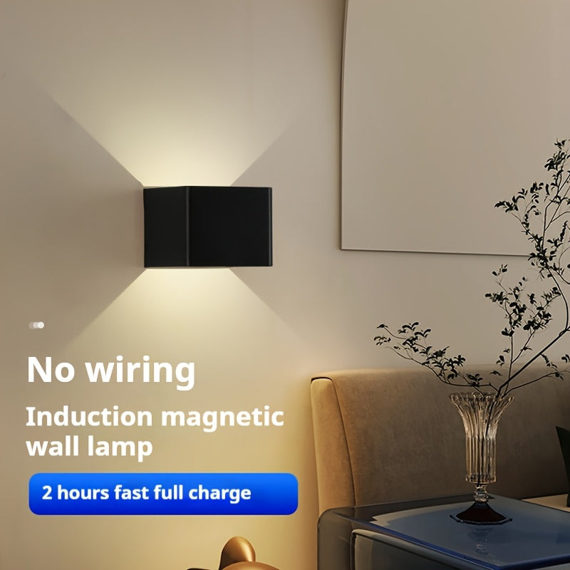 Luz LED moderna negra con sensor de movimiento y brillo ajustable, con batería recargable, para clósets, gabinetes, dormitorios, salas y escaleras - Ideal para decoración de interiores