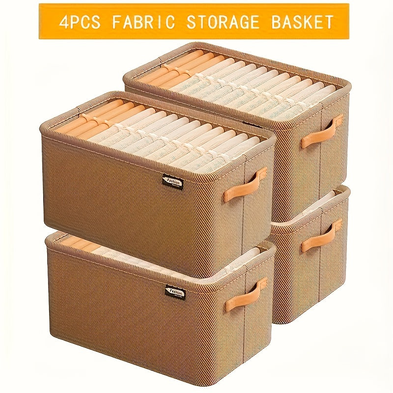 4 piezas de cajas de almacenamiento de tela clásica con asas, una solución de almacenamiento de armario elegante y práctica, caja de almacenamiento multifuncional plegable y engrosada, adecuada para ropa, toallas, ropa de cama y juguetes - No es impermea