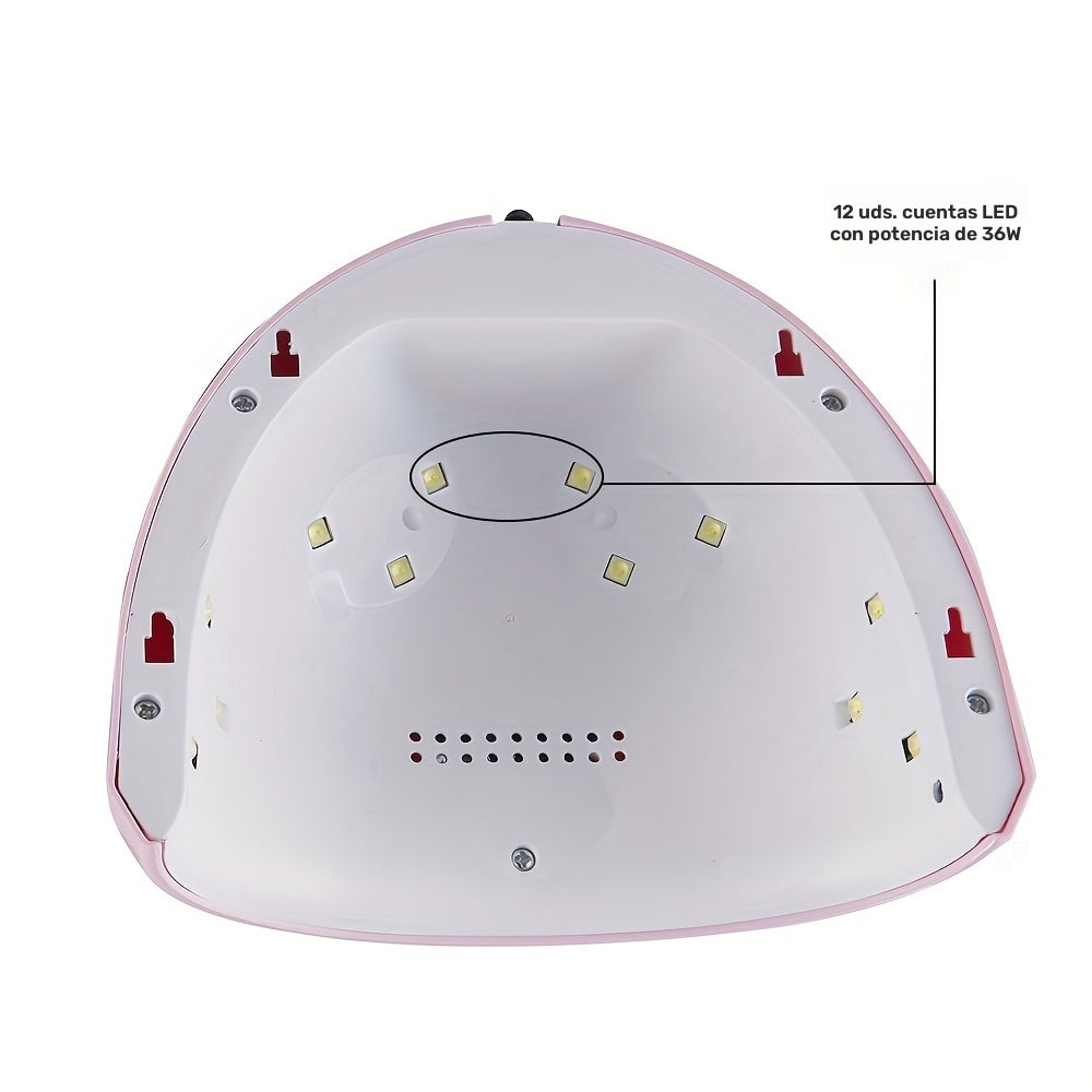 Lámpara de curado para uñas inteligente con sensor, 36W, 12 LED, rosa, con pantalla digital y temporizador, para diferentes tipos de esmaltes, geles y pegamentos