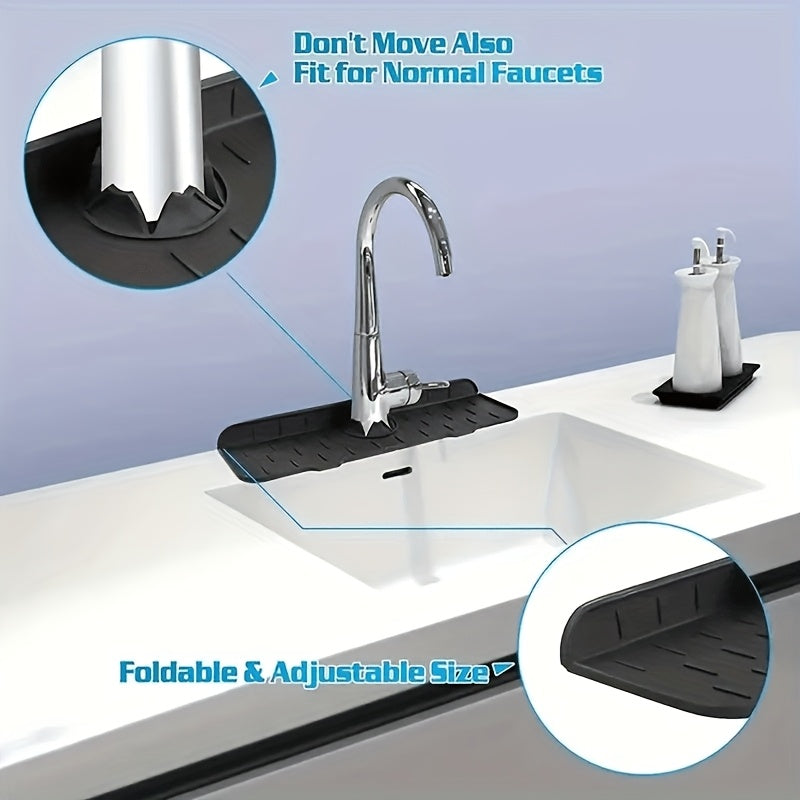 Bandeja Antideslizante de Silicona para Grifo, Protector Impermeable y Secado Rápido con Diseño Inclinado 5° para Control de Flujo de Agua, Anti-Reflujo Multiusos, Bordes Plegables Fáciles de Limpiar, Tapete Resistente al Calor para Secar Platos en Encim