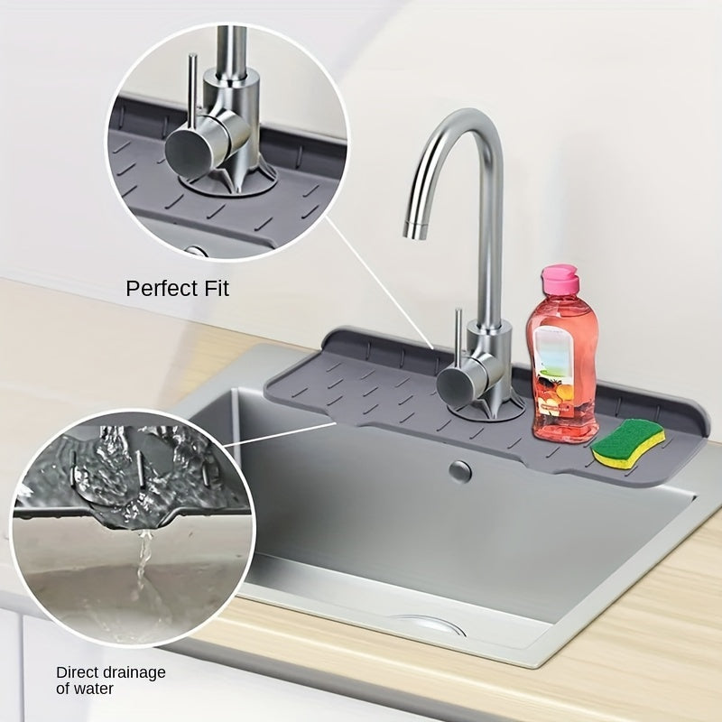 Alfombrilla de captura de agua de grifo de silicona - Guarda escurridor de fregadero sin electricidad absorbente con drenaje, protector de mostrador de cocina impermeable y fácil de limpiar