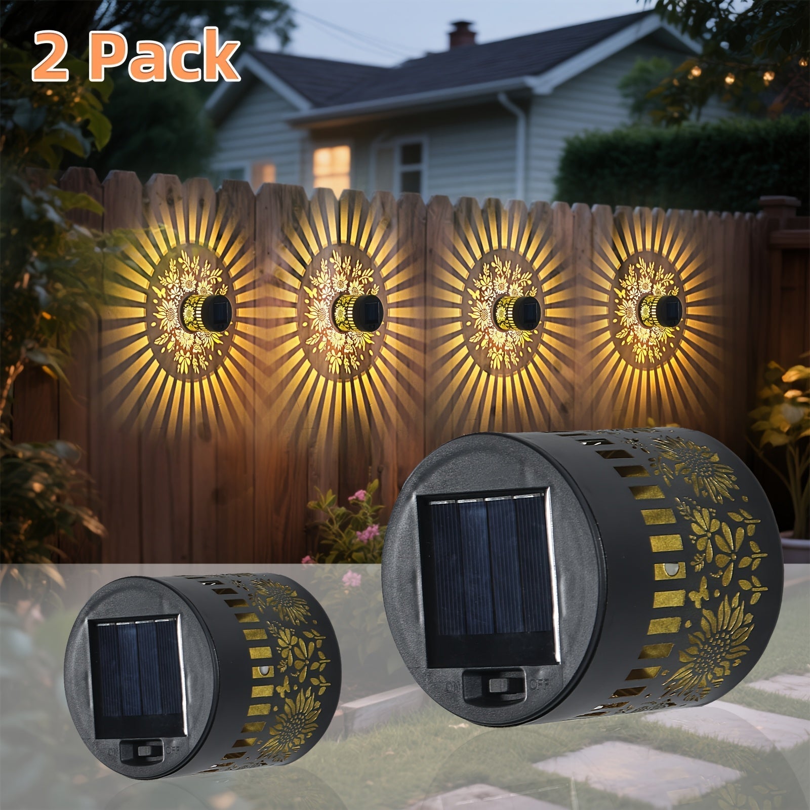 2 Piezas de Faroles Solares para Exteriores, Luces Metálicas Tema Girasol para Jardín, Patio y Cercado, Decoración Exterior, Regalo Ideal para Mamá o Abuela