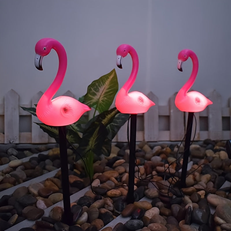 3 piezas de luces solares de flamenco para césped, IPX4 para decoración exterior de porches de jardín, regalo ideal para mejorar la atmósfera exterior para patio, patio, césped y jardín.