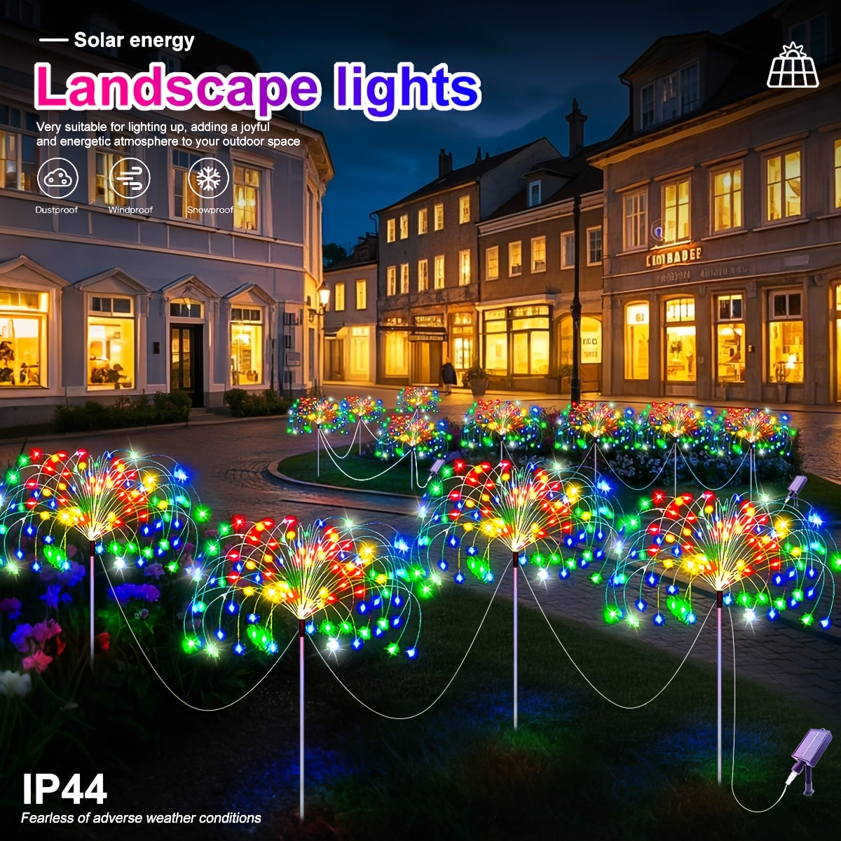 4 Luces de Jardín LED con Fuegos Artificiales Solares - 8 Modos de Cuento de Hadas, Luces Multicolor para Exteriores, Ideales para Ramadán, Navidad, Halloween, Cafeterías y Centros Comerciales, Calidad Alta IP44, Iluminación Solar Colgante