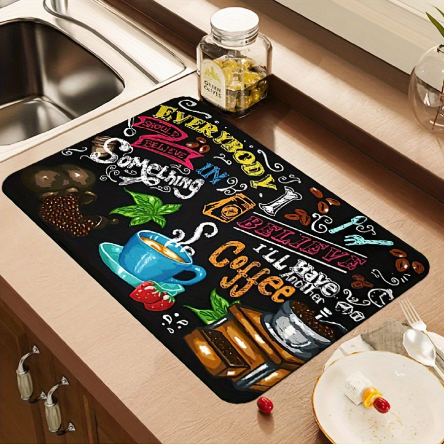 Estera de secado de platos de barro Diatom premium con cubierta de poliéster, accesorio de barra de café de secado rápido, protector de encimera absorbente antideslizante para cafetera y olla, almohadilla súper absorbente para una fácil limpieza