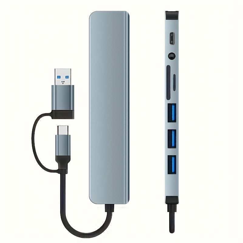 Hub USB multifunción 8 en 1, concentrador USB para computadora, hub USB C, lector de tarjetas TF/SD, salida de audio de 3.5 mm, ideal para transferencia de datos USB en computadoras