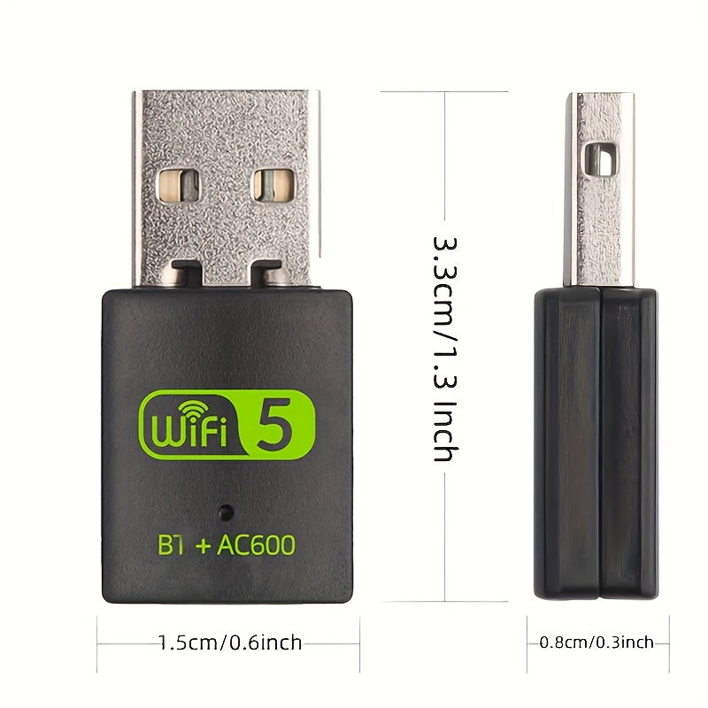 Adaptador WiFi Dual-Band 600Mbps 2.4GHz/5GHz, Tarjeta de Red Inalámbrica USB Compacta para PC y Portátil, Compatible con Windows XP Vista 7 8 10 11, Conexión Fiable, Adaptador Portátil para Oficina y Hogar, Profesionales