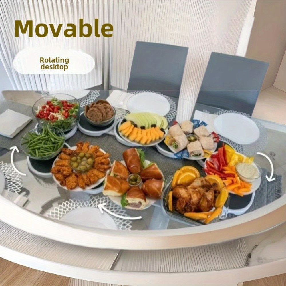 1 pieza de plato giratorio Lazy Susan de plástico blanco artístico - Bandeja giratoria Lazy Spinner expandible y movible para cocina y comedor, no necesita energía, se adapta a mesas rectangulares, plato decorativo para servir