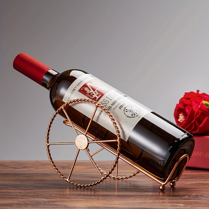 Soporte para botellas de vino de mesa de metal - Estantes decorativos de estilo vintage para accesorios de cocina y bar en el hogar con función de almacenamiento de una sola botella