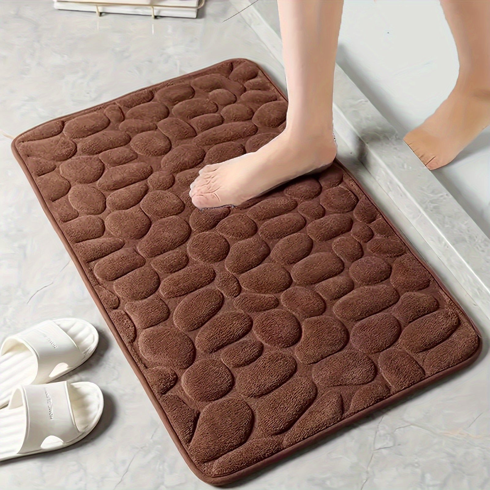 1pc Alfombra de Baño de Espuma Viscoelástica con Relieve de Piedra Calada - Secado Rápido, Antideslizante, Lavable a Máquina - Suave y Cómoda para la Ducha y el Baño, Accesorio Ideal para Decoración de Otoño, Alfombra de Baño