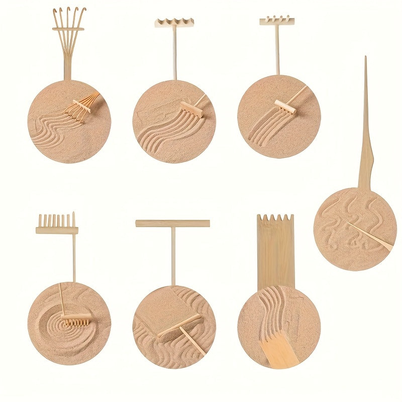 6 piezas de Mini Zen Rakes de arena de bambú, juego de jardín de rocas de escritorio, herramientas de arena japonesas para la relajación y la mindfulness, perfectas para el hogar y el decorado de la oficina.