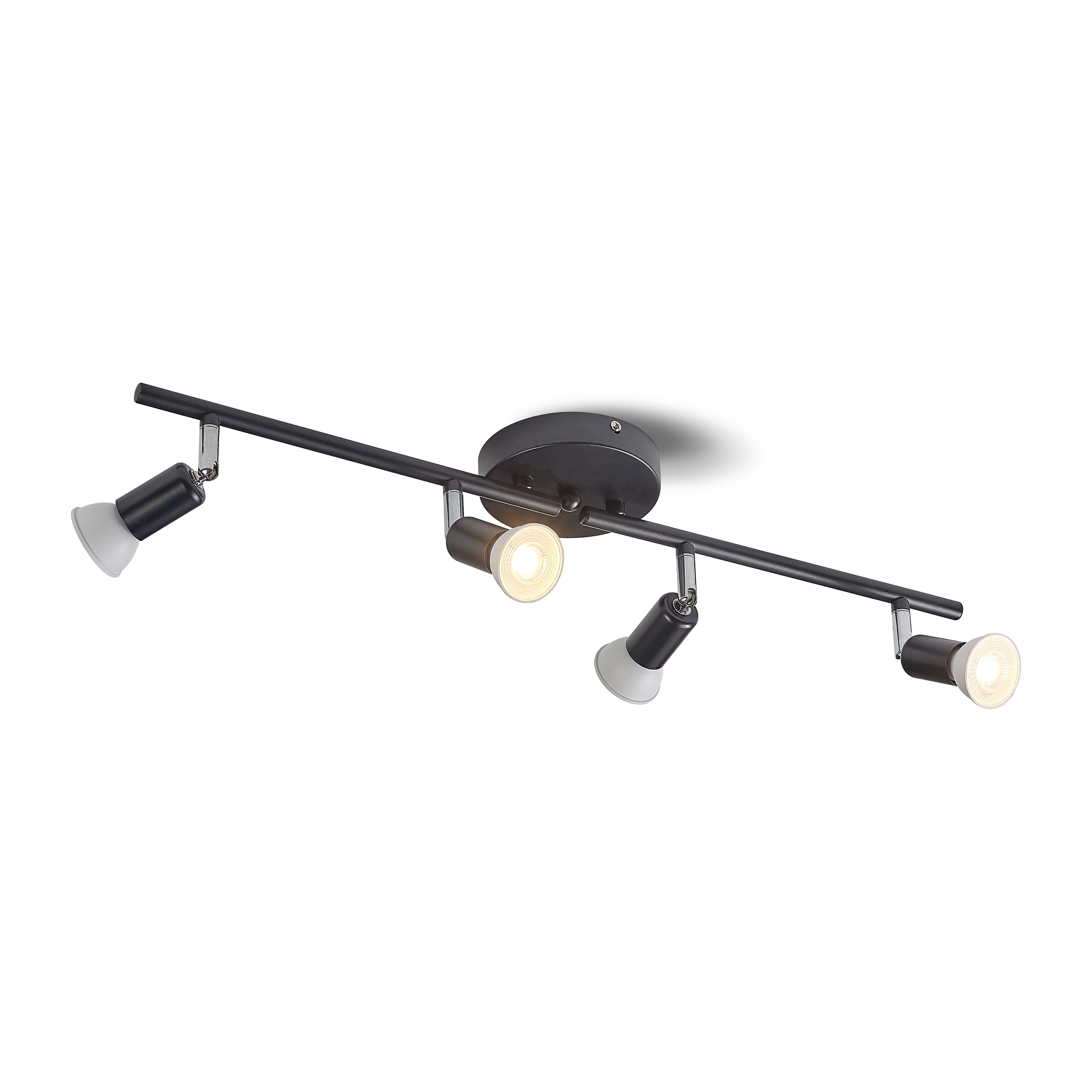 Kit de iluminación de riel, 1 pieza, brazo de riel ajustable con 4 cabezales, luz de techo direccional plegable con socket GU10, incluye focos, para cocina, dormitorio o sala de exhibición, lámpara de acento, color negro/níquel