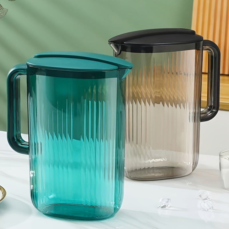 1pc Jarra de Agua Fría de 2L de Gran Capacidad con Tapa - Recipiente de Bebida de Plástico Duradero, Opciones en Teal y Transparente con Asas Negras, Perfecto para la Cocina de Casa y Camping al Aire Libre, Jarra de Agua para Nevera