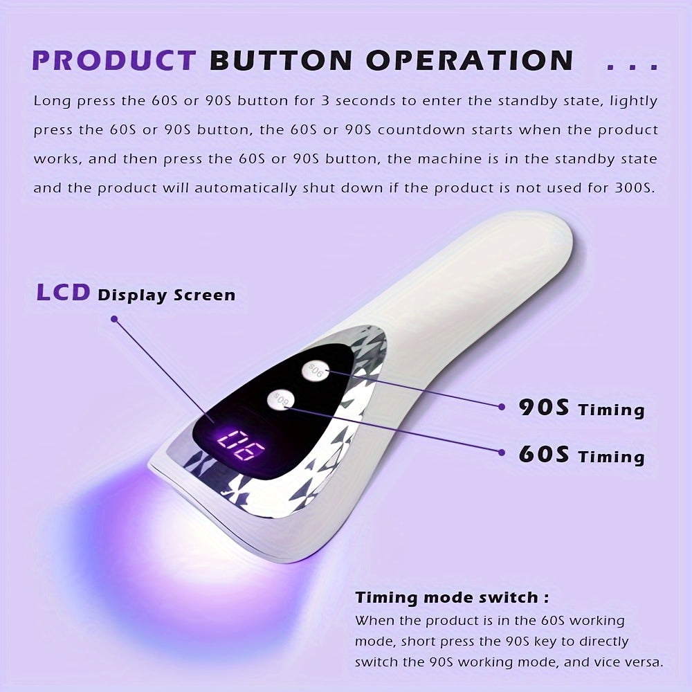 Lámpara de secado de uñas LED portátil - Luz de gel de miniatura recargable con batería de litio, carga USB, herramienta de arte de uñas de plástico libre de formaldehído para viajes y uso en casa, accesorio de arte de uñas