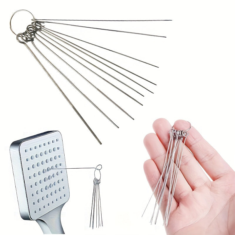 Kit de limpieza para cabezal de ducha de acero inoxidable: 10/30 pines de limpieza, fácil de limpiar y desatascar, ideal para uso en el hogar y al aire libre