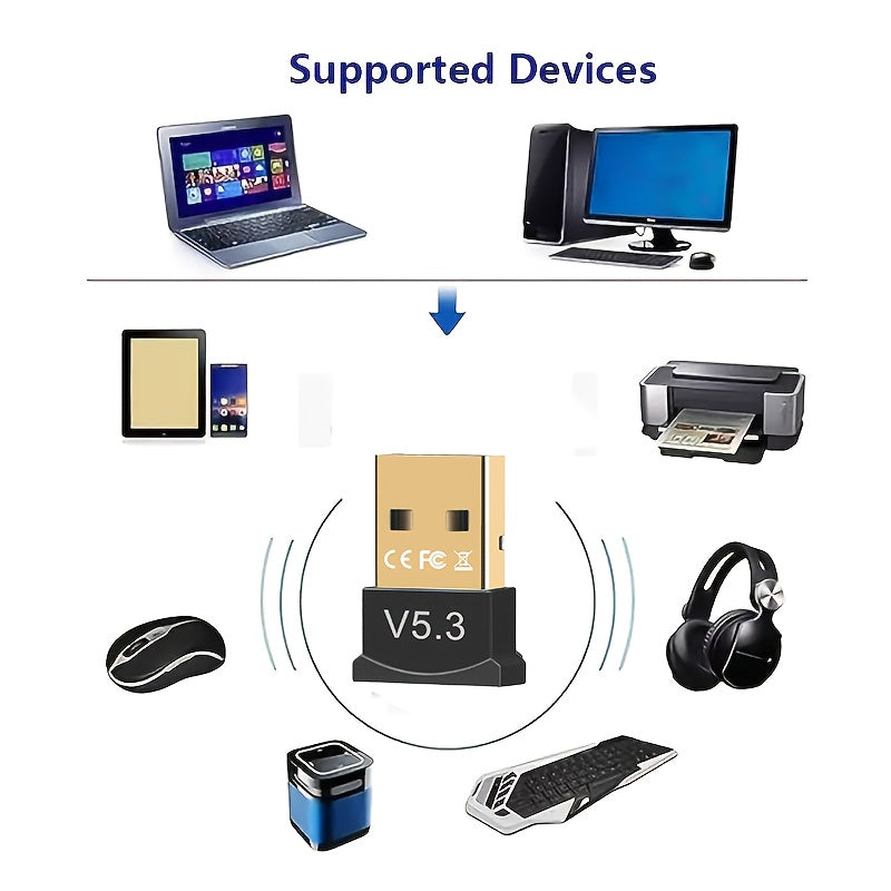 Adaptador sin varillas USB 5.3 para PC y Portátil - Dongle de Alta Velocidad con Certificación FCC, Compatible con Windows 11/10/8.1, Desciende Automáticamente a 5.1/5.0/4.2/4.1/4.0, Adaptador USB-C Plug & Play para Conexión Mejorada, Contactos Chapados