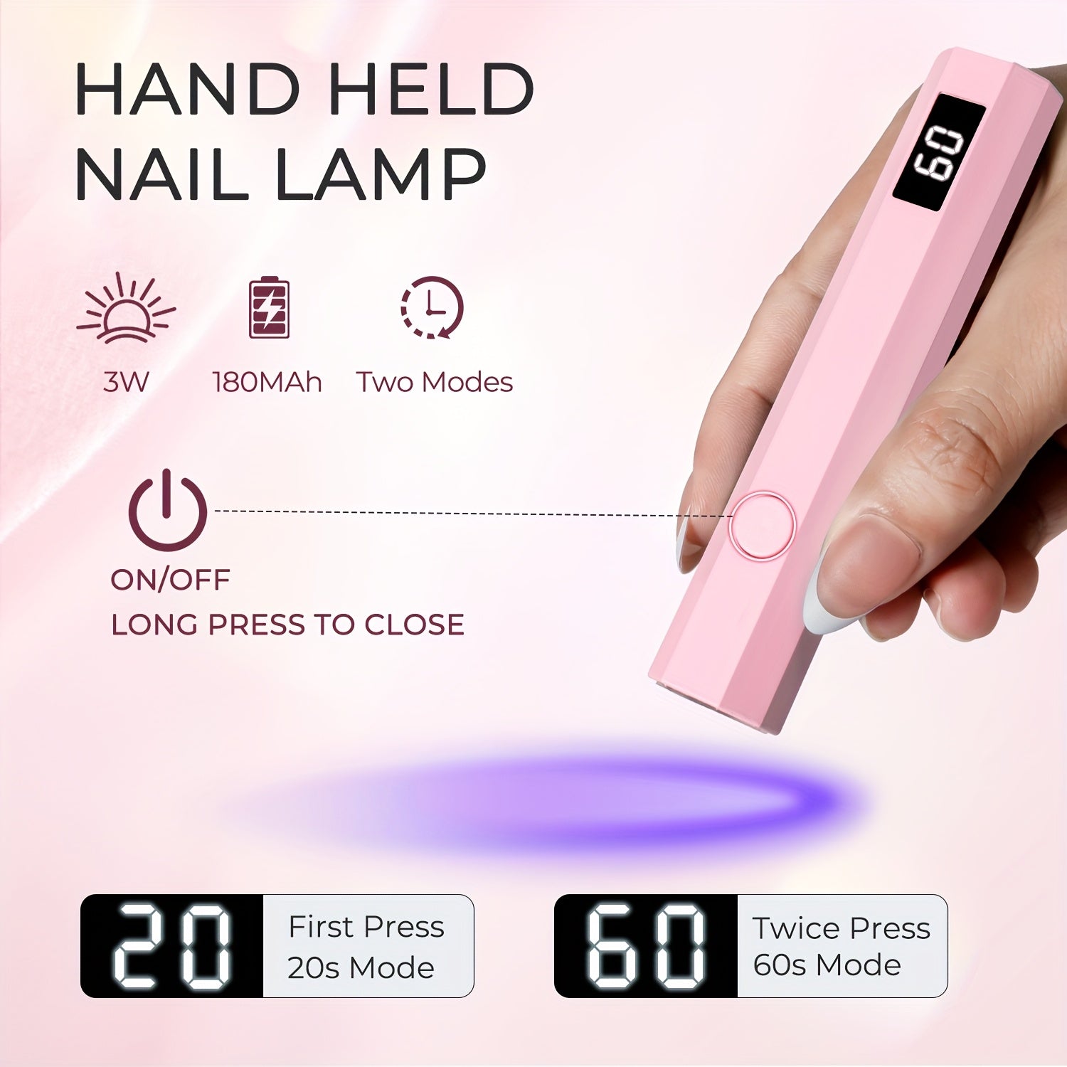 Linterna de Uñas Portátil - Lámpara LED USB para Secado Rápido en 20s, Diseño Anti Derrame, Sin Pantalla Necesaria, Ideal para Hogar, Salón y Viajes, Manicura y Pedicura con Gel - Ligera y Compacta, Herramienta Ergonómica de Belleza, Plástico Duradero, P
