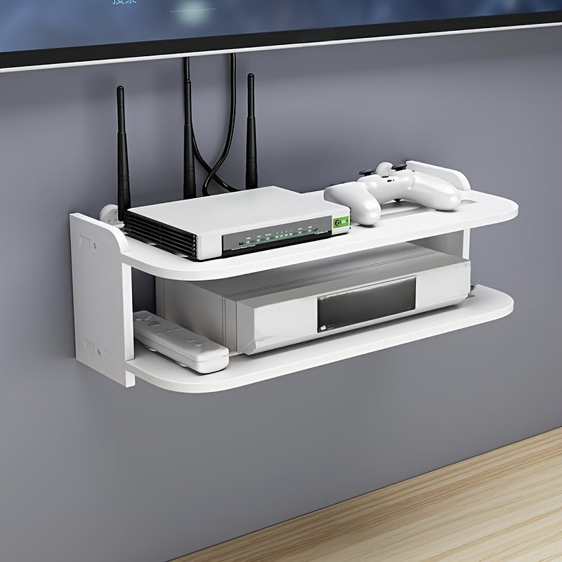 Organizador de pared de 2 niveles fácil de instalar, con gestión de cables, ideal para routers WiFi, decodificadores, etc. - No requiere taladro, 1 unidad