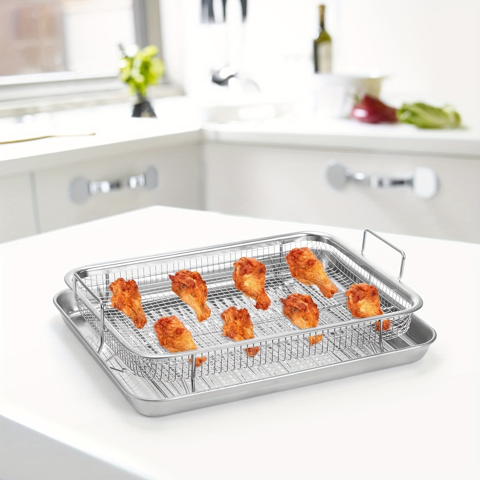 Cesta de freidora de acero inoxidable, con revestimiento antiadherente, accesorio de freidora multiusos, con asa desmontable, para patatas fritas, aperitivos y drenaje de alimentos
