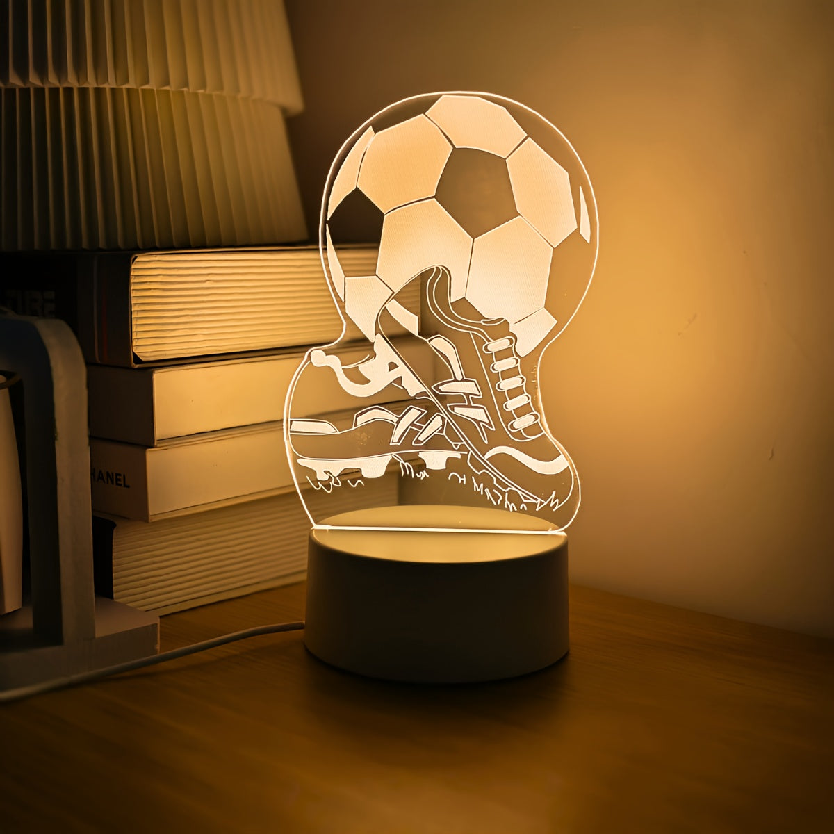 1pieza Pelota de Fútbol y Estudios 3D Ilusión Luz de Noche, Lámpara de Escritorio con Luz Cálida USB, Regalo Perfecto para Aficionados al Fútbol, Entusiastas del Deporte y Decoración de Habitaciones con Tema Deportivo, Ideal para Navidad, Acción de Graci