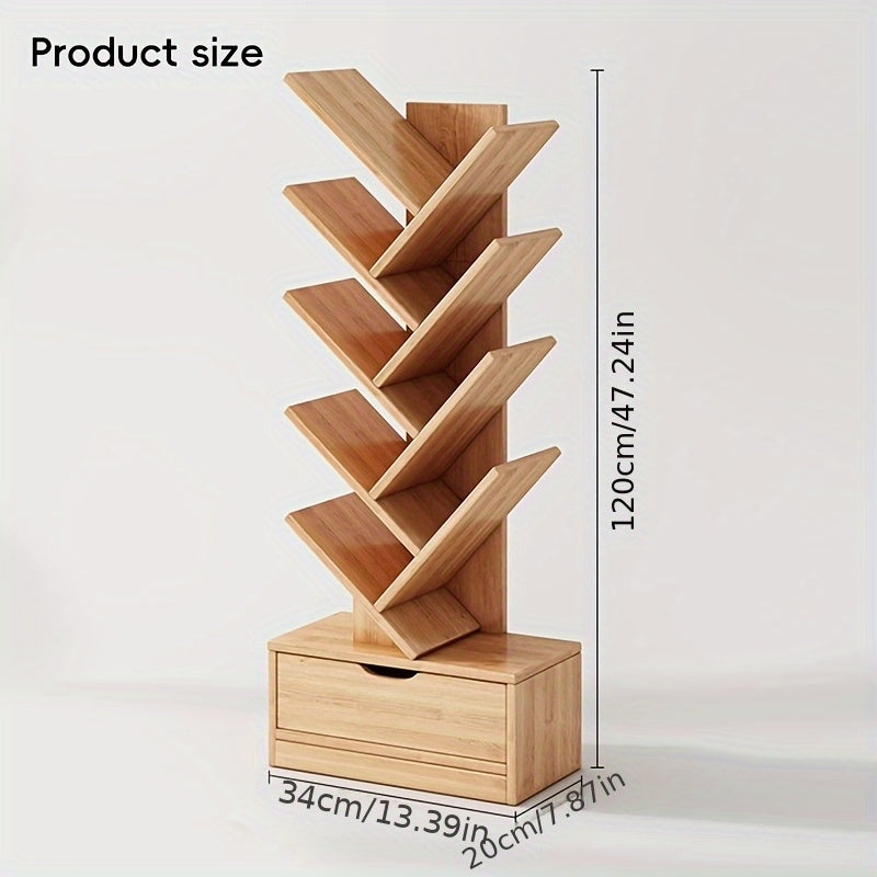 Estantería en Forma de Árbol - Estante Estrecho Ahorrador de Espacio con Acabado en Madera Natural, Soporte Independiente para Sala, Dormitorio u Oficina - Fácil Montaje, Altura 68.58 cm, Organizador Moderno y Decorativo, Almacenamiento para Libros